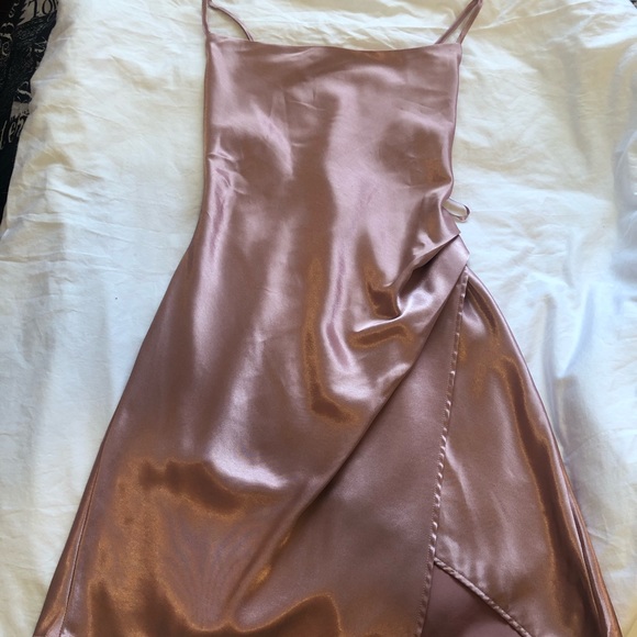 Rose Pink Cowl Neck Wrap Front Dress - Picture 4 of 8